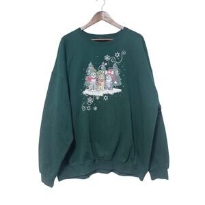 Cat Sweatshirt Womens Plus Size 3XL Crew Kitten Winter Scenery Green Casual Cozy